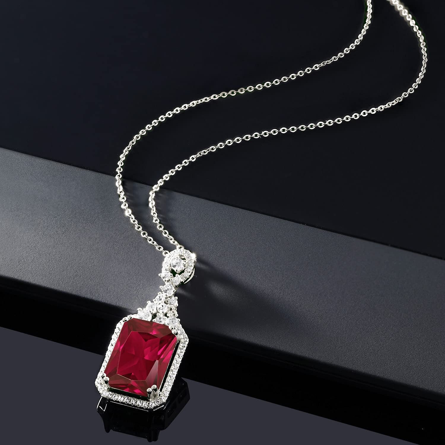 925 Sterling Silver Red Created Ruby Pendant Necklace for Women (5.60 Cttw, Emer