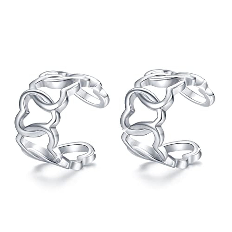 Heart Ear Cuff Sterling Silver Cuff Clips Earrings Adjustable Open Engraving Ear