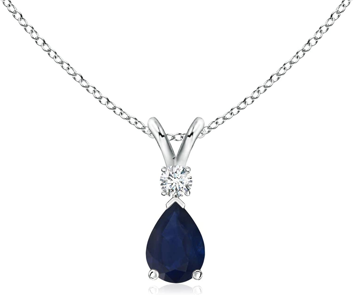Blue Sapphire Teardrop Pendant with Diamond in Silver (6X4Mm Blue Sapphire)