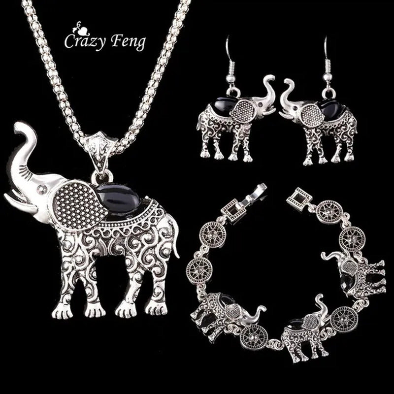 1Set Animal Elephant Women'S Necklace Pendant Drop Earrings Bracelet Jewelry Set