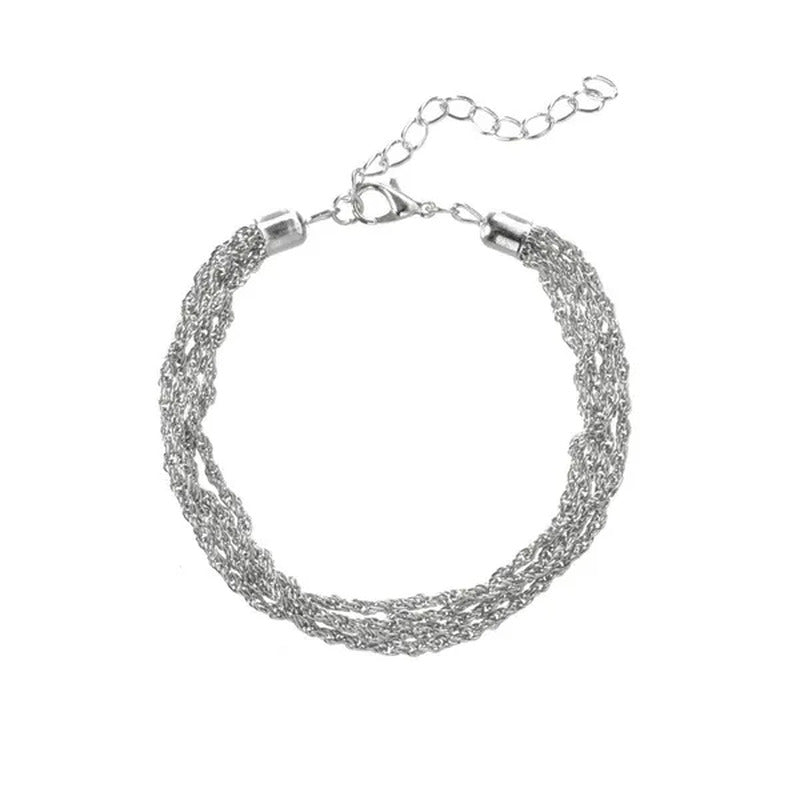 4Pcs/Set New Silver Metal Tassels Sequins Chains Bracelets Set Combination Fashi