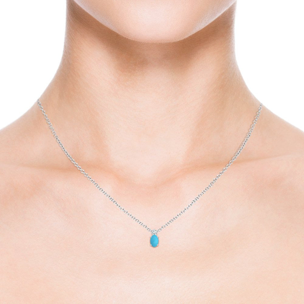 ANGARA Natural Turquoise Solitaire Pendant Necklace for Women, Girls in Sterling