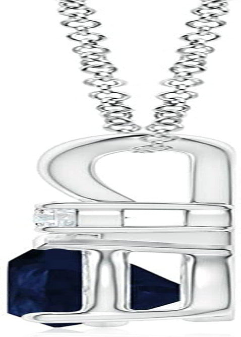 Blue Sapphire Teardrop Pendant with Diamond in Silver (6X4Mm Blue Sapphire)