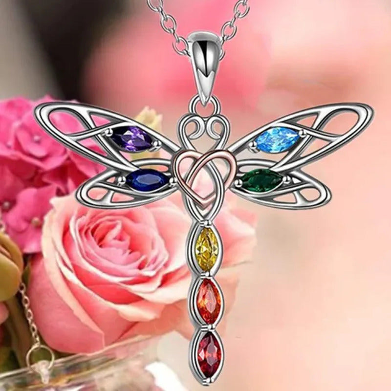 Delicate Colorful Zircon Dragonfly Necklace Insect Dragonfly Wings Pendant Engag