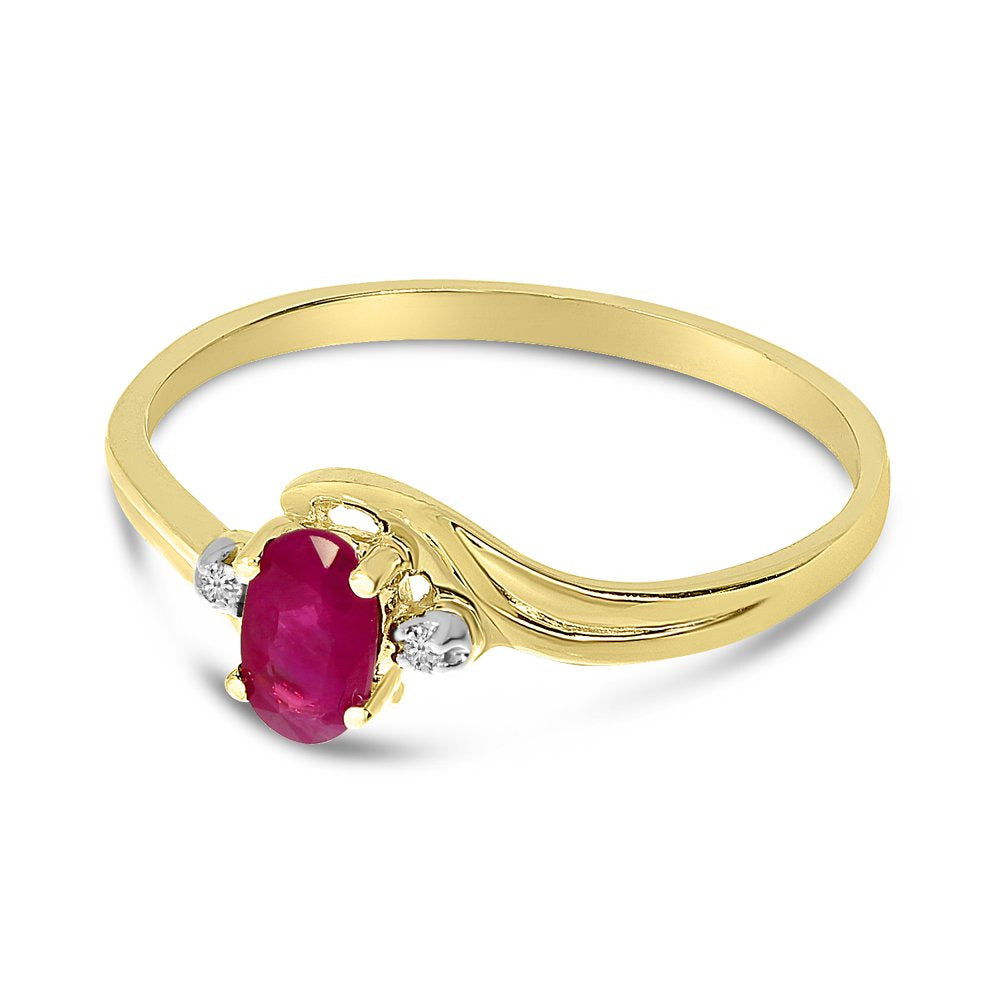 10K Yellow Gold Oval Ruby and Diamond Ring