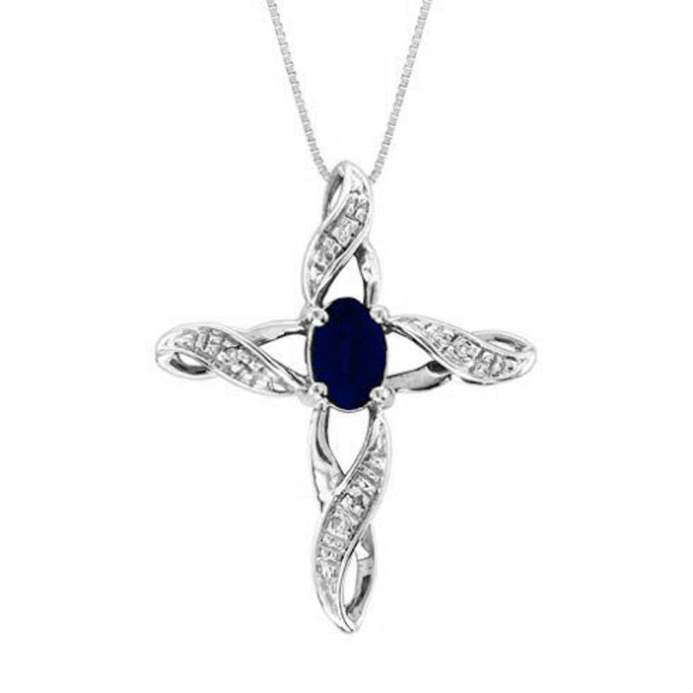 Diamond &Amp; Sapphire Cross Pendant Necklace Set in White Gold Plated or Yellow