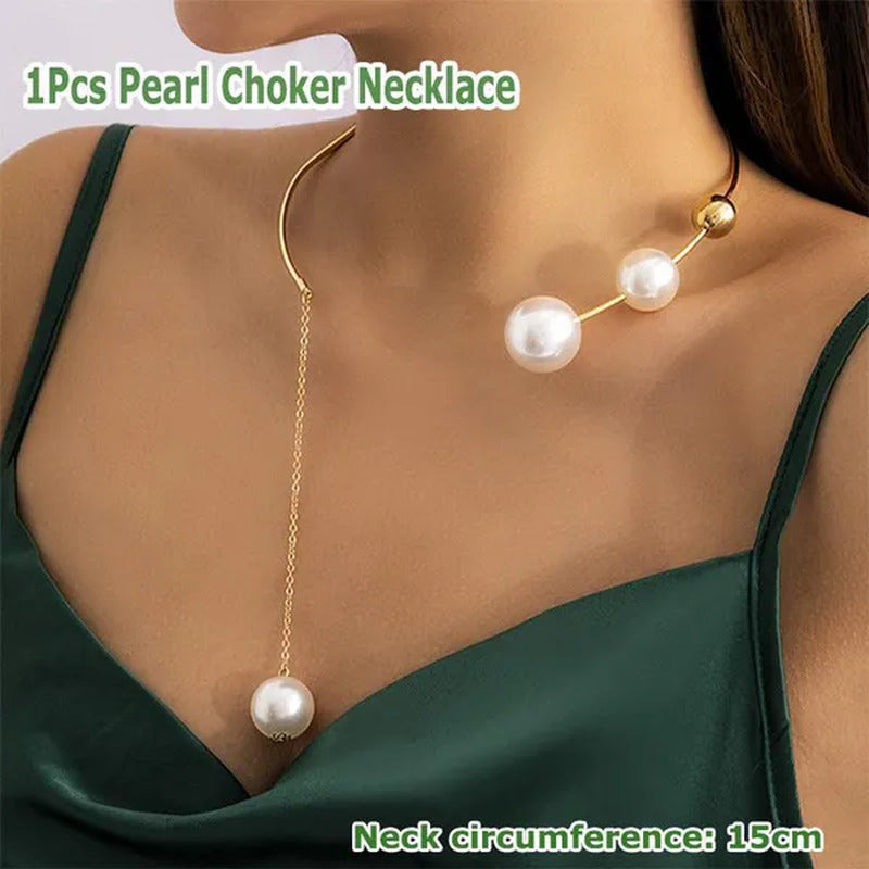 1Pcs Pearl Choker Necklace Elegant Big White Imitation Pearl Choker Necklace Cla