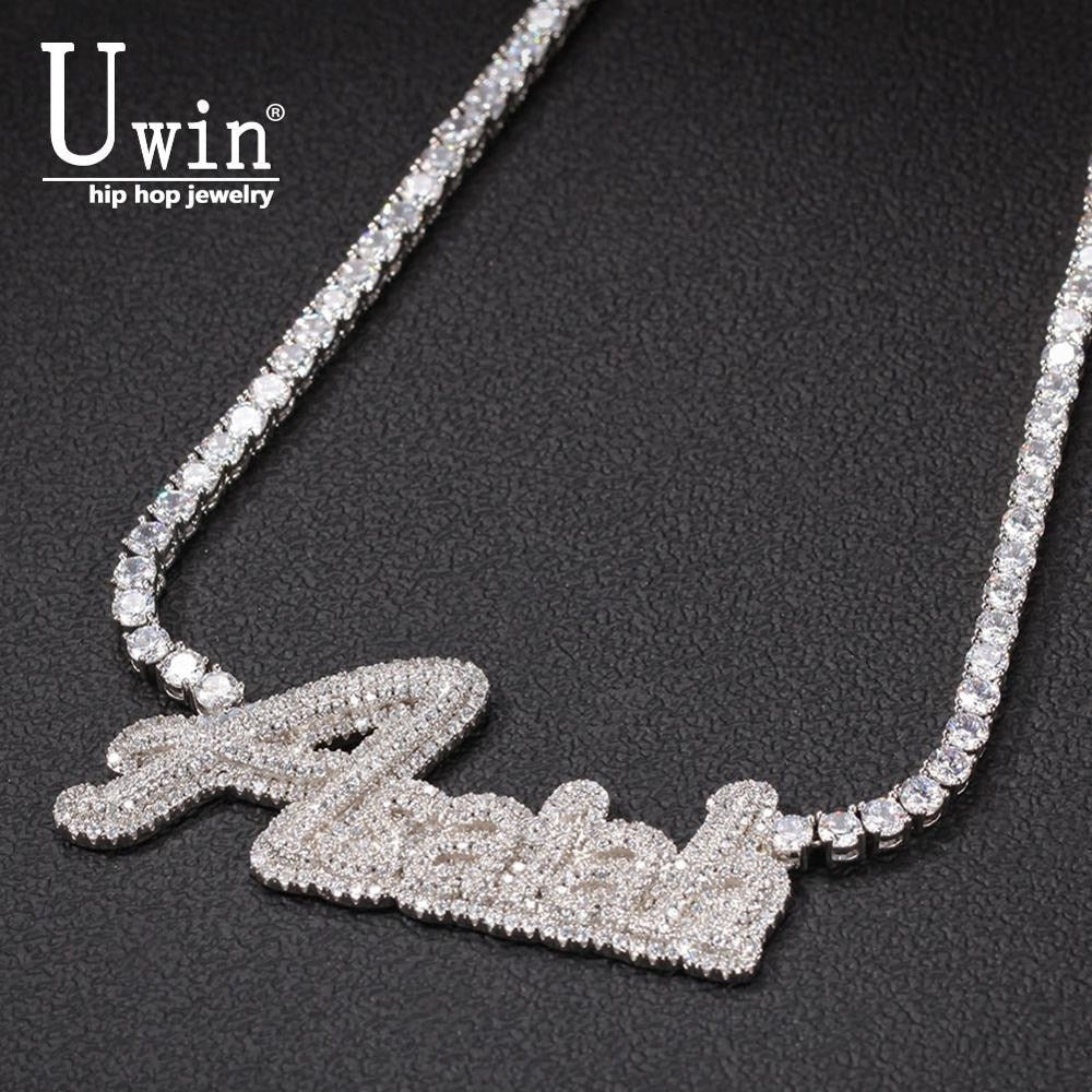 Custom Name Necklace Cursive Letter with Tennis Chain Cubic Zirconia Gold Silver