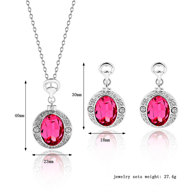 Diamond Peach Ruby Jewelry Set European and American