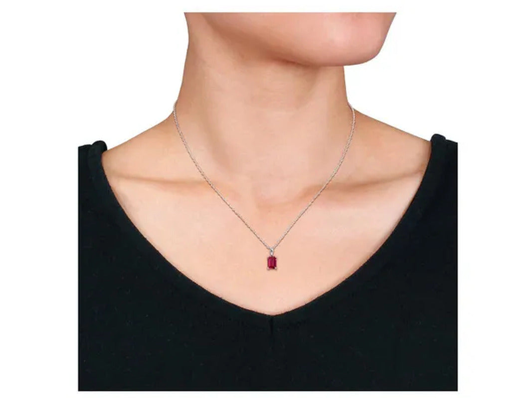 1 1/2 Carat (Ctw) Emerald-Cut Lab-Created Ruby Solitaire Pendant Necklace in Ste