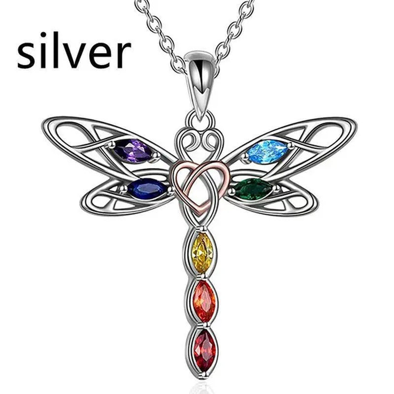 Delicate Colorful Zircon Dragonfly Necklace Insect Dragonfly Wings Pendant Engag