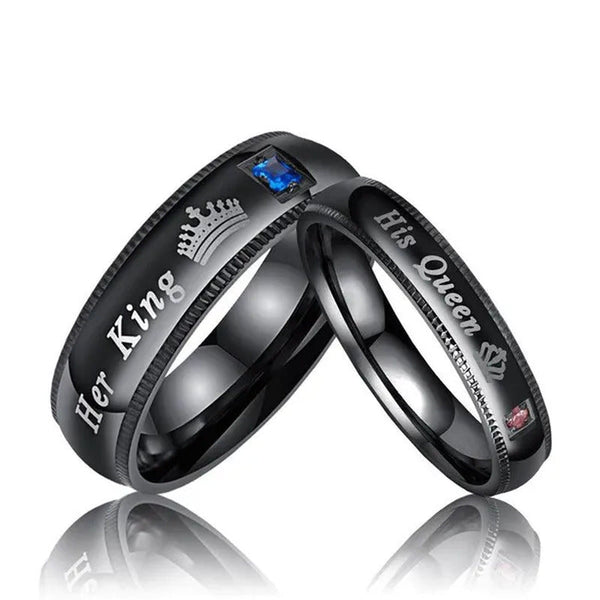 His Queen and Her King Stainless Steel Couple Ring Engagement Wedding Ring for L