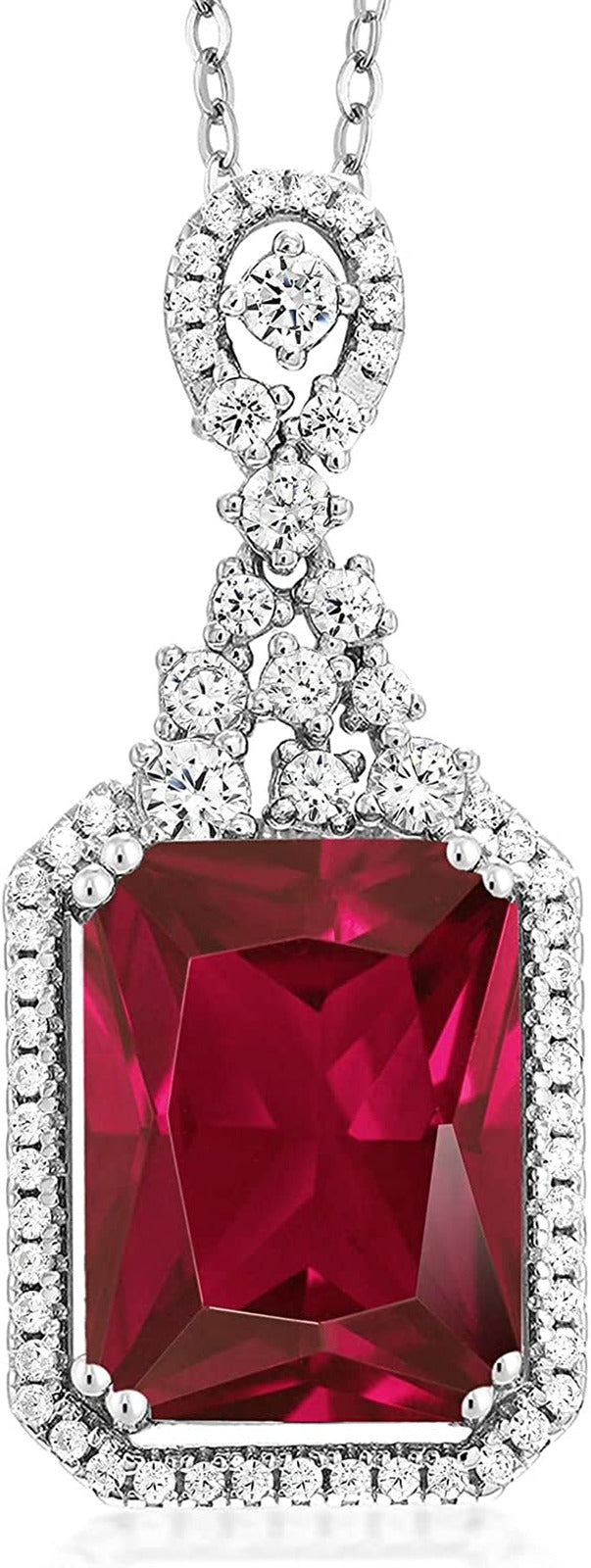 925 Sterling Silver Red Created Ruby Pendant Necklace for Women (5.60 Cttw, Emer