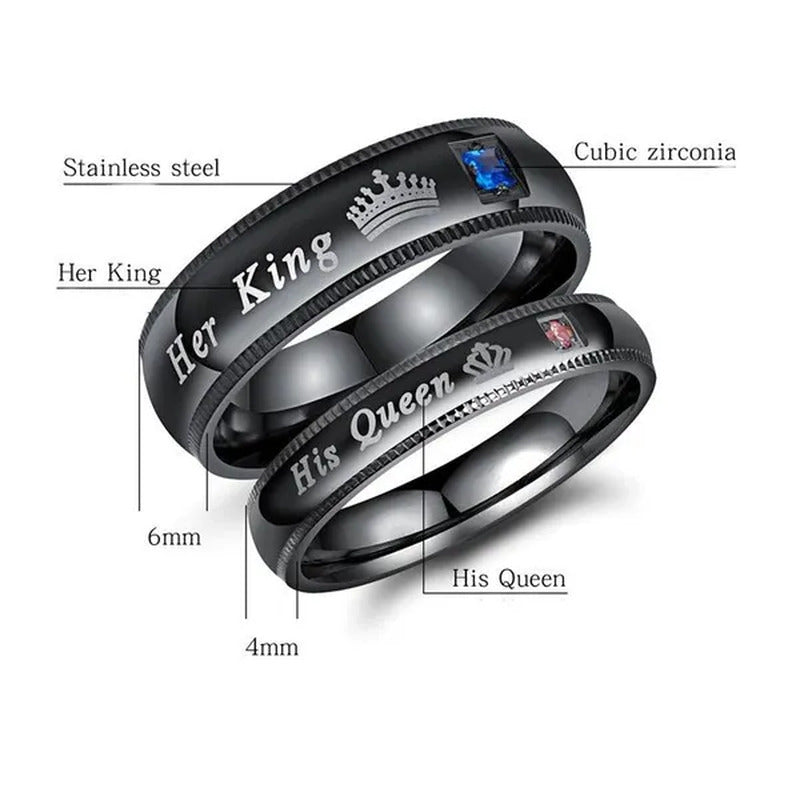 His Queen and Her King Stainless Steel Couple Ring Engagement Wedding Ring for L