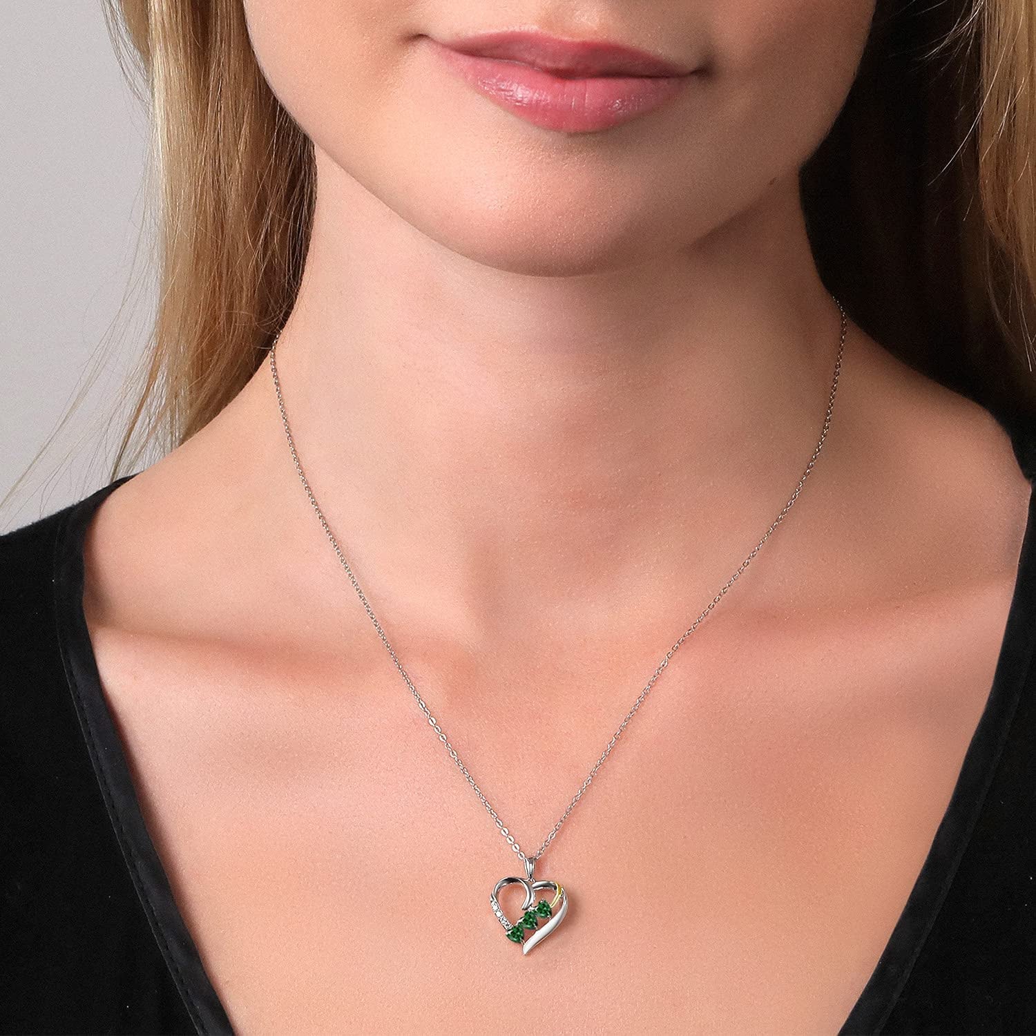 925 Sterling Silver and 10K Yellow Gold Green Nano Emerald and White G-H Lab Gro