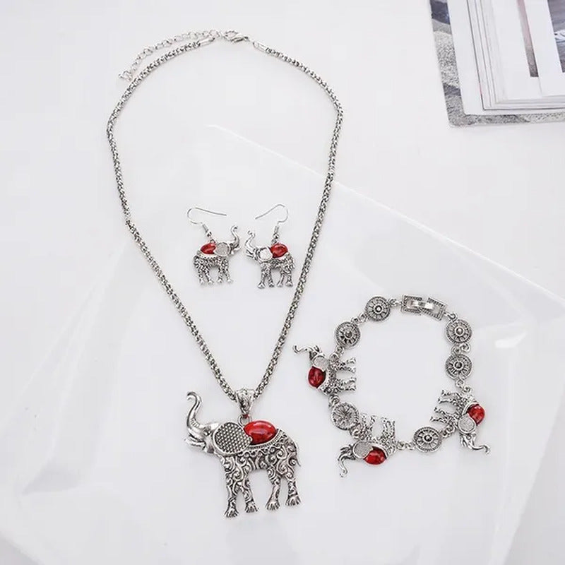 1Set Animal Elephant Women'S Necklace Pendant Drop Earrings Bracelet Jewelry Set