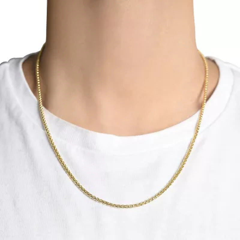 Hollow round Box Necklace 22", 2.4Mm in 14K Yellow Gold