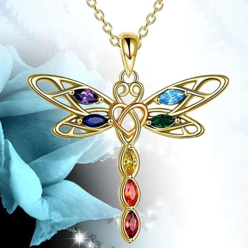 Delicate Colorful Zircon Dragonfly Necklace Insect Dragonfly Wings Pendant Engag