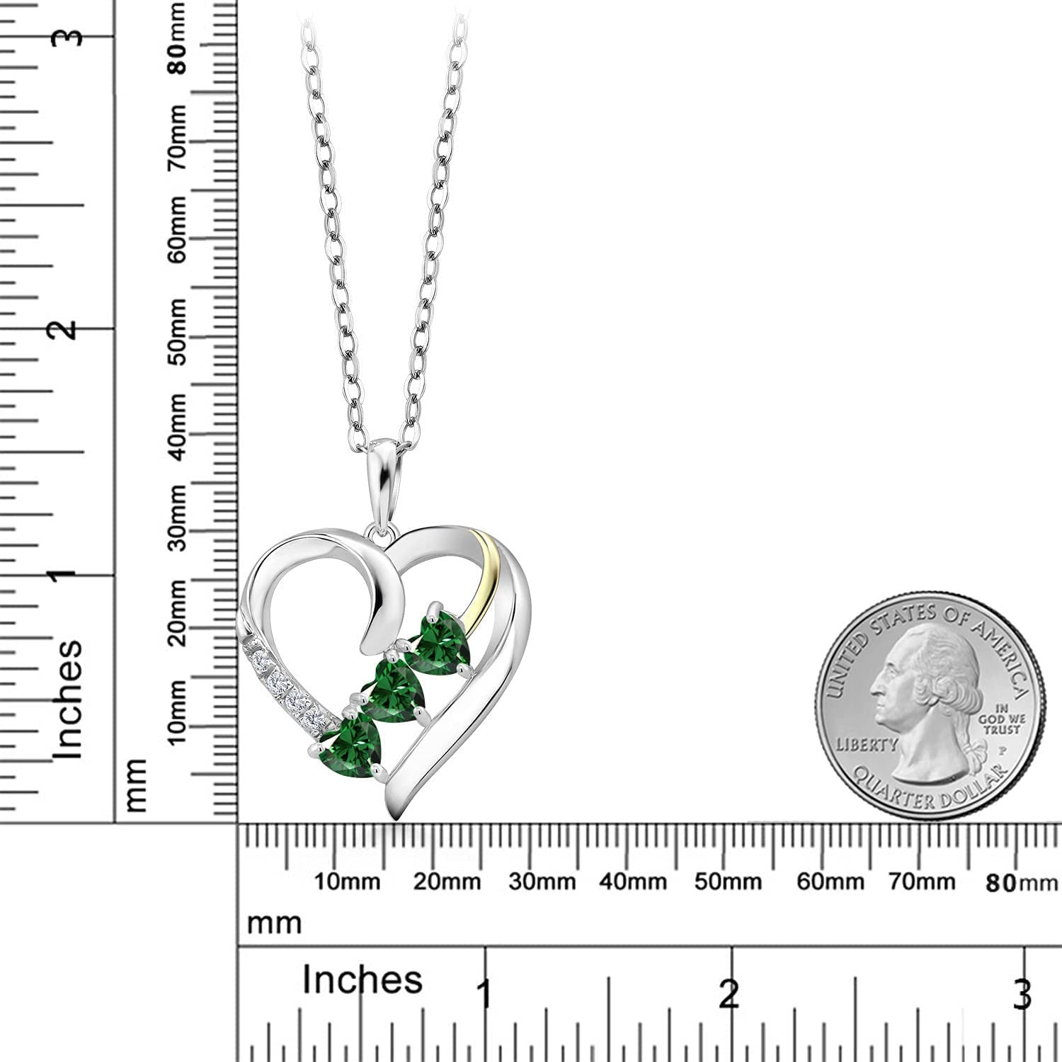 925 Sterling Silver and 10K Yellow Gold Green Nano Emerald and White G-H Lab Gro
