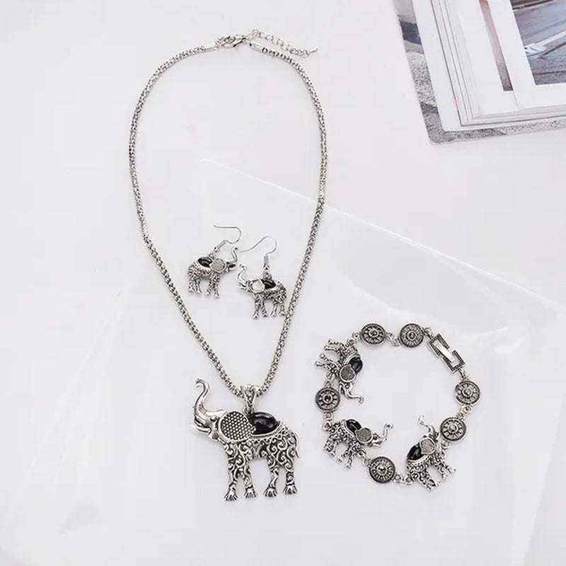 1Set Animal Elephant Women'S Necklace Pendant Drop Earrings Bracelet Jewelry Set
