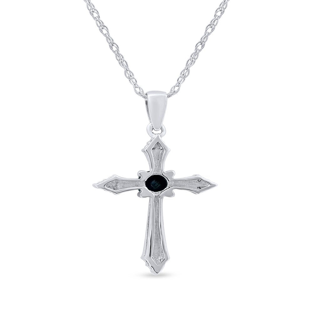 Imperial Gemstone 10K White Gold round Cut Blue Sapphire Diamond Accent Cross Ne