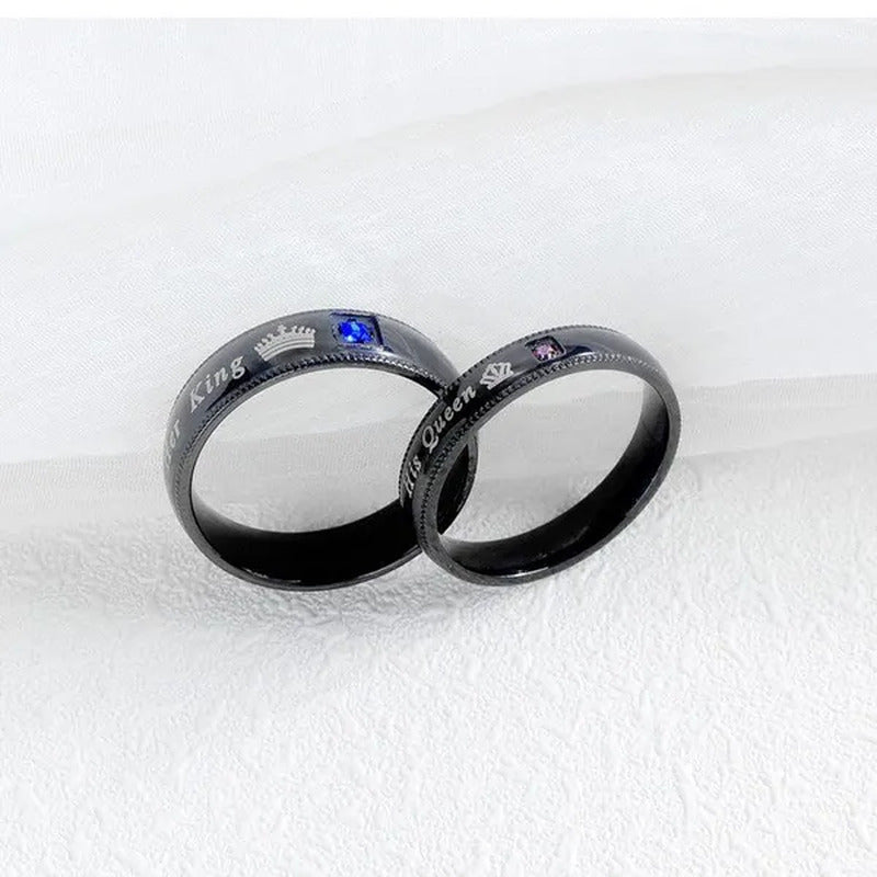 His Queen and Her King Stainless Steel Couple Ring Engagement Wedding Ring for L