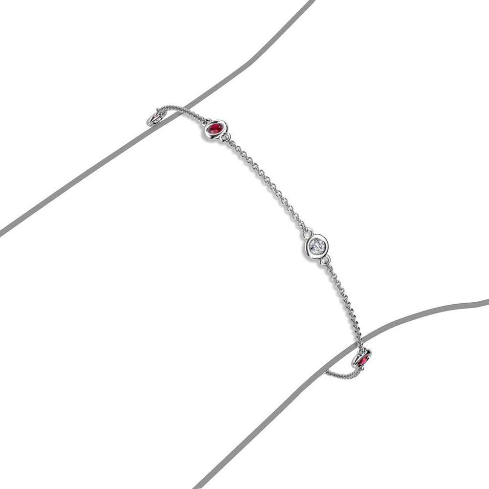 Holiday Offer - Ruby and Lab Grown Diamond 3Mm Womens Station Bracelet 0.51 Ctw
