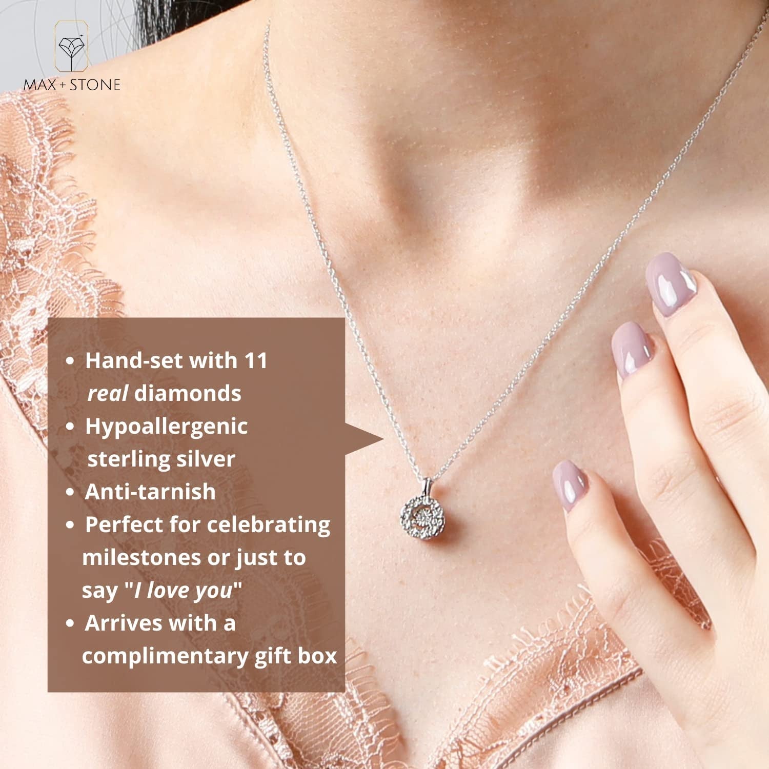 Sterling Silver Diamond Necklace with 18 I