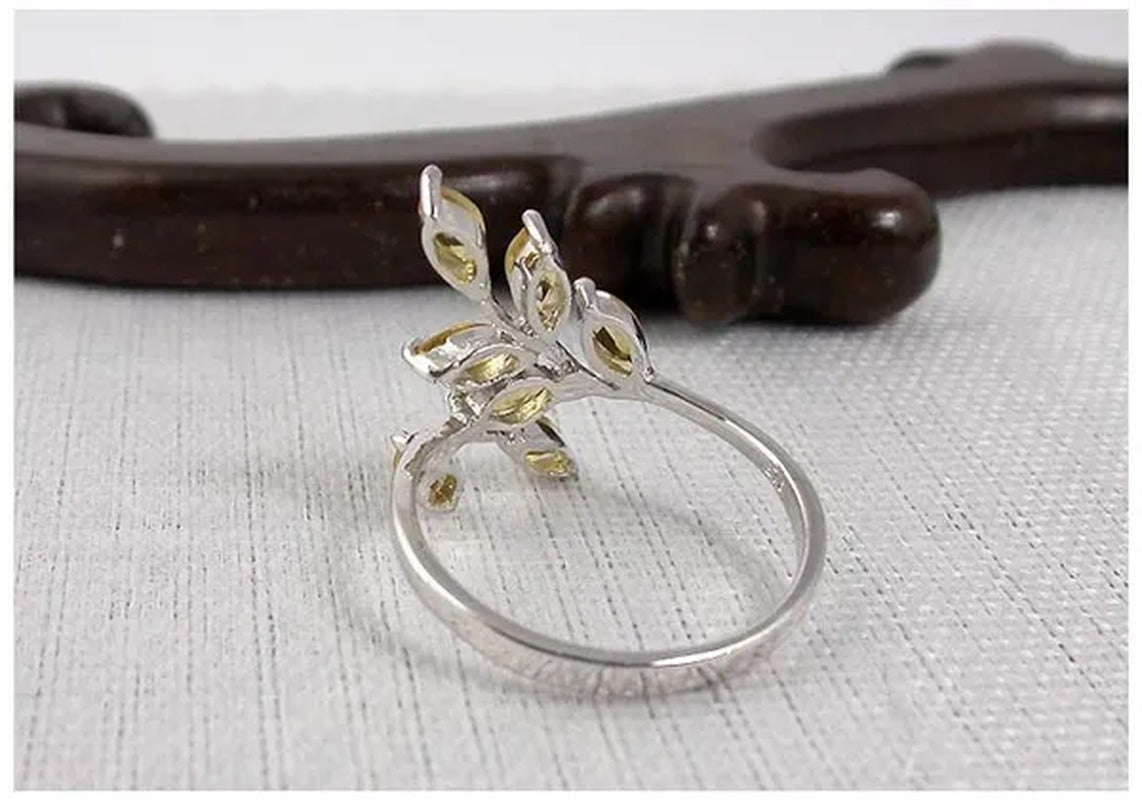 Beautiful Leaf Shape Yellow Crystal Jewelry Sets Ring Pendant Necklace Pure 925
