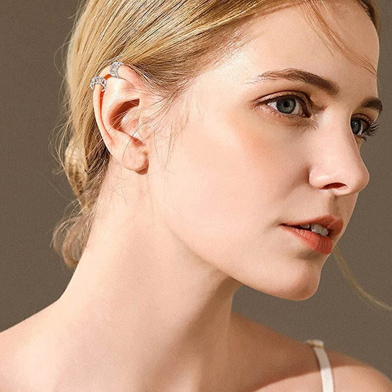 Heart Ear Cuff Sterling Silver Cuff Clips Earrings Adjustable Open Engraving Ear