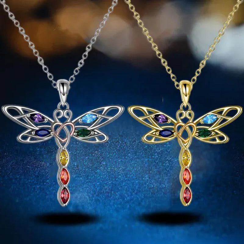 Delicate Colorful Zircon Dragonfly Necklace Insect Dragonfly Wings Pendant Engag