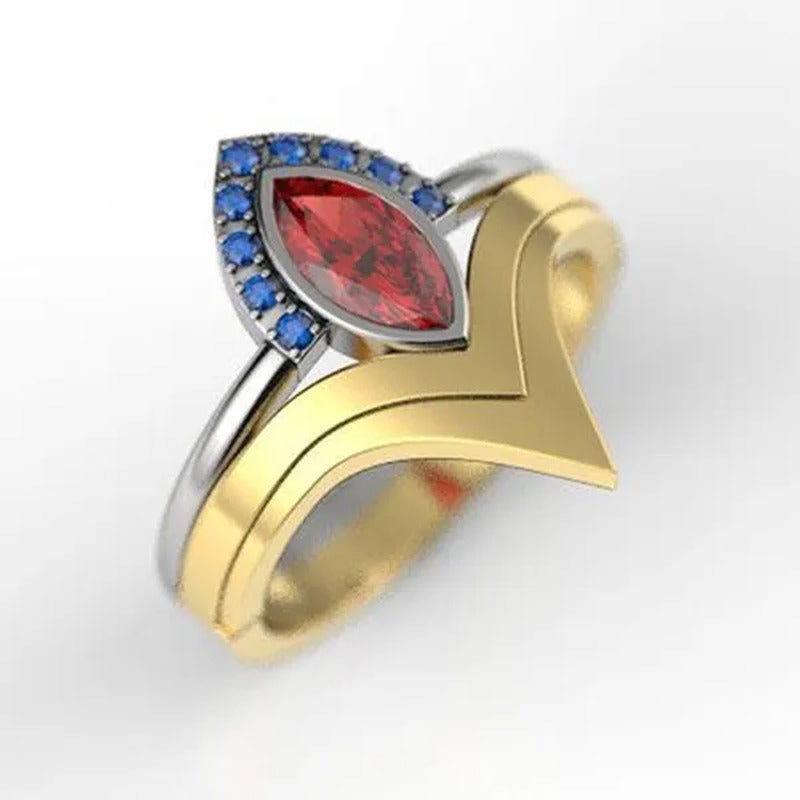 2Pcs/Set Latest Geek Love Quality Bride Ring Set Jewelry Natural Rubyzircon V-Sh