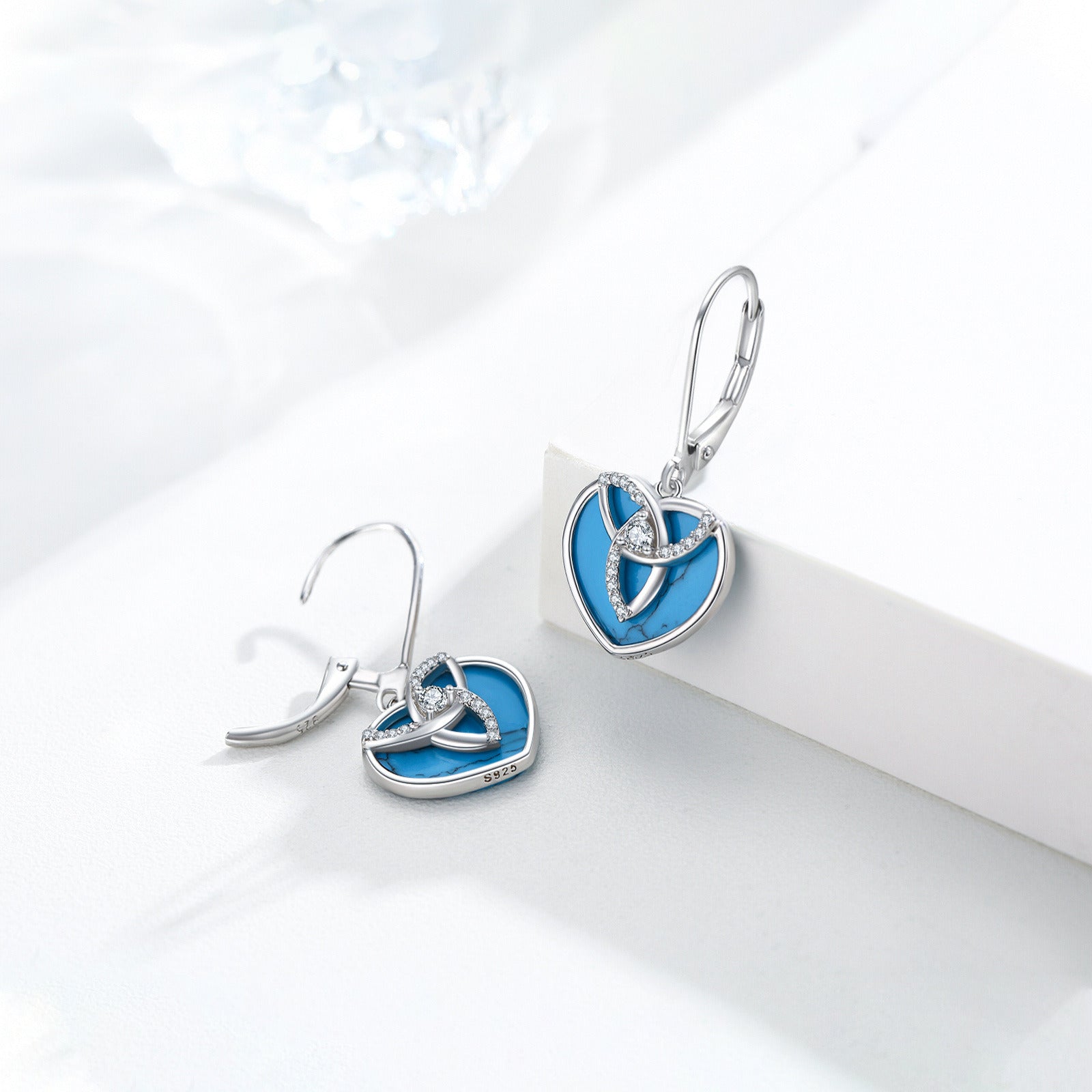 Celtic Drop Earrings 925 Sterling Silver Turquoise Leverback Earrings Celtic Kno
