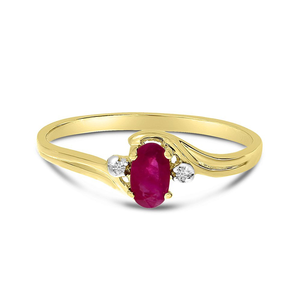 10K Yellow Gold Oval Ruby and Diamond Ring
