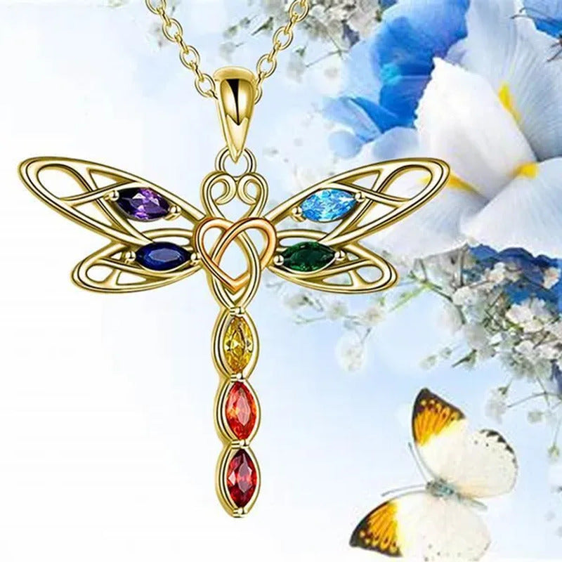 Delicate Colorful Zircon Dragonfly Necklace Insect Dragonfly Wings Pendant Engag