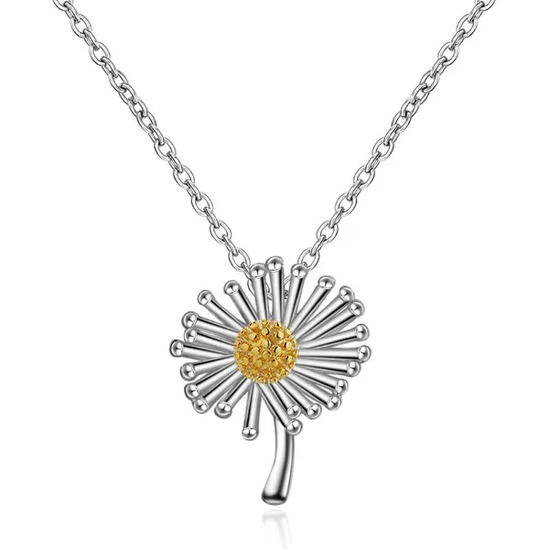 Elegant Daisy Flower Pendant 925 Sterling Silver Chain Necklace for Women Girl