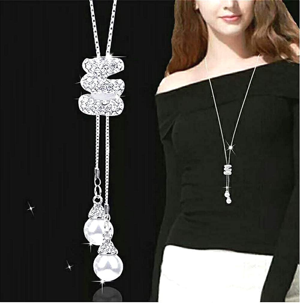 Spiral Pearl Pendant Long Necklace for Women Sweater Chain Statement Necklace Ch