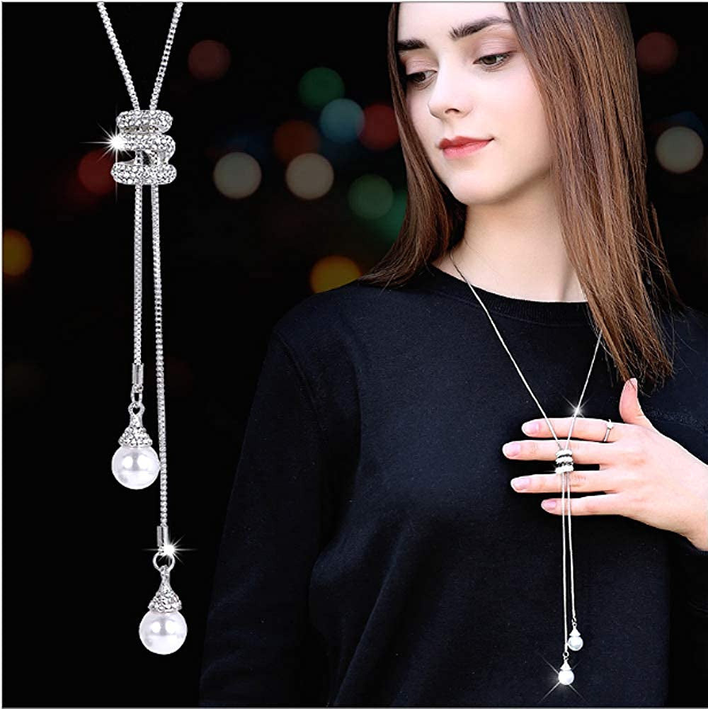 Spiral Pearl Pendant Long Necklace for Women Sweater Chain Statement Necklace Ch