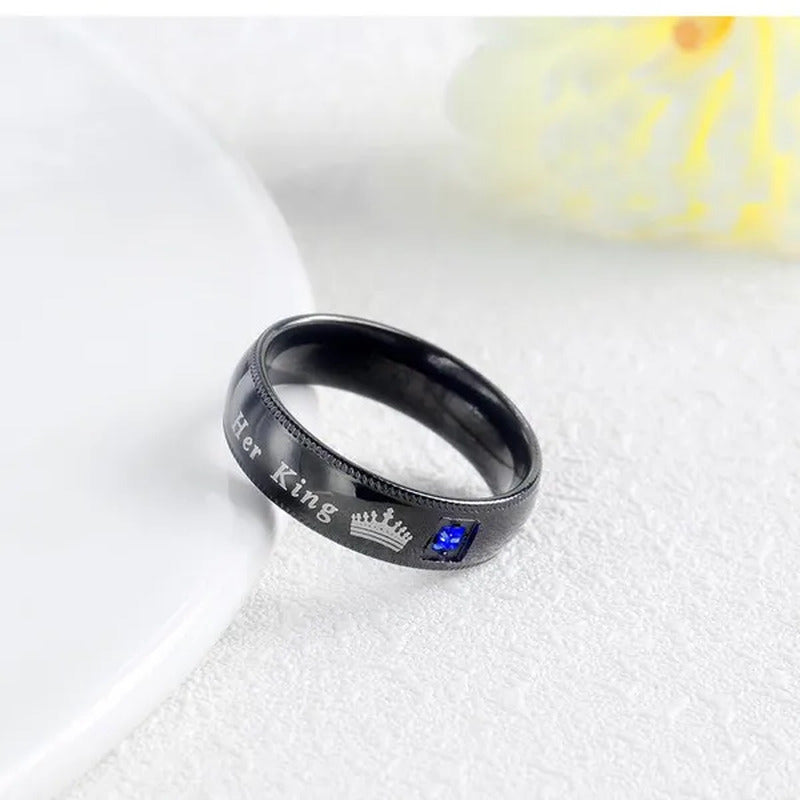 His Queen and Her King Stainless Steel Couple Ring Engagement Wedding Ring for L