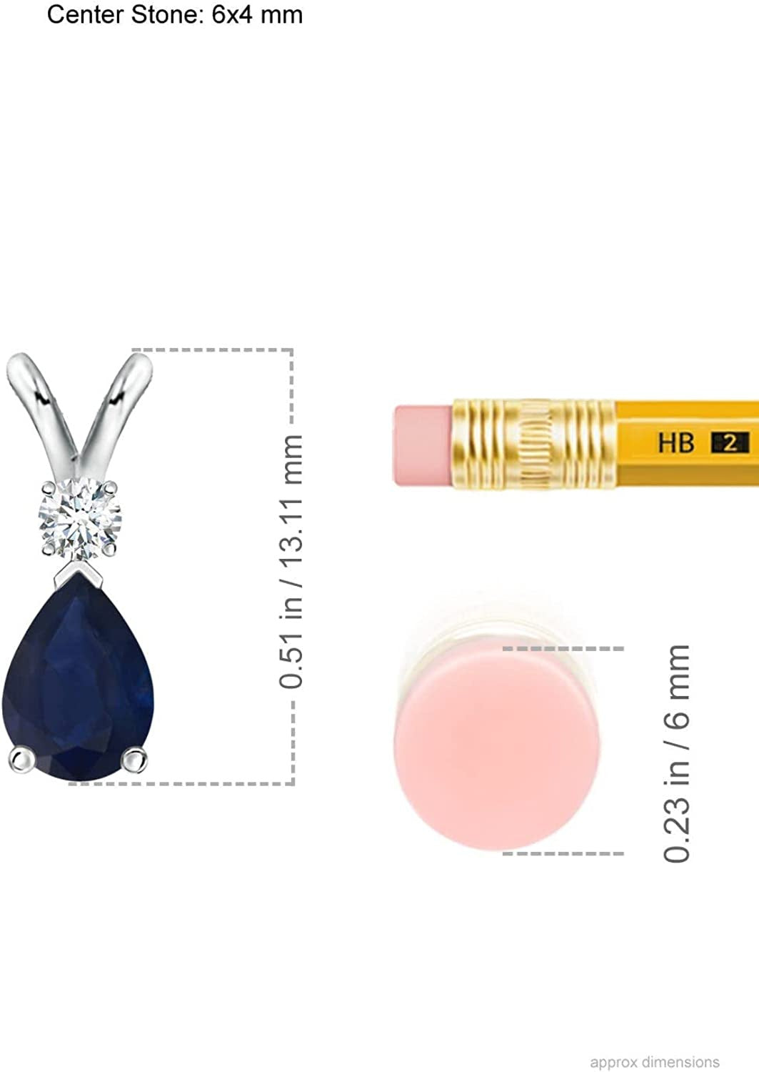 Blue Sapphire Teardrop Pendant with Diamond in Silver (6X4Mm Blue Sapphire)