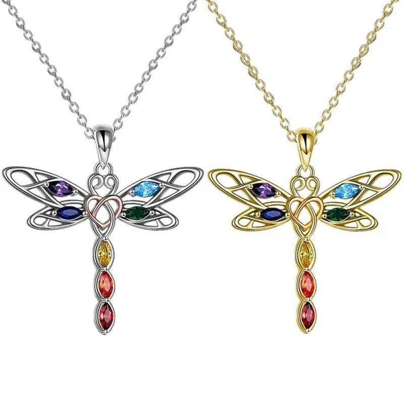 Delicate Colorful Zircon Dragonfly Necklace Insect Dragonfly Wings Pendant Engag