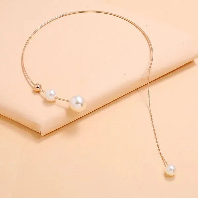 1Pcs Pearl Choker Necklace Elegant Big White Imitation Pearl Choker Necklace Cla