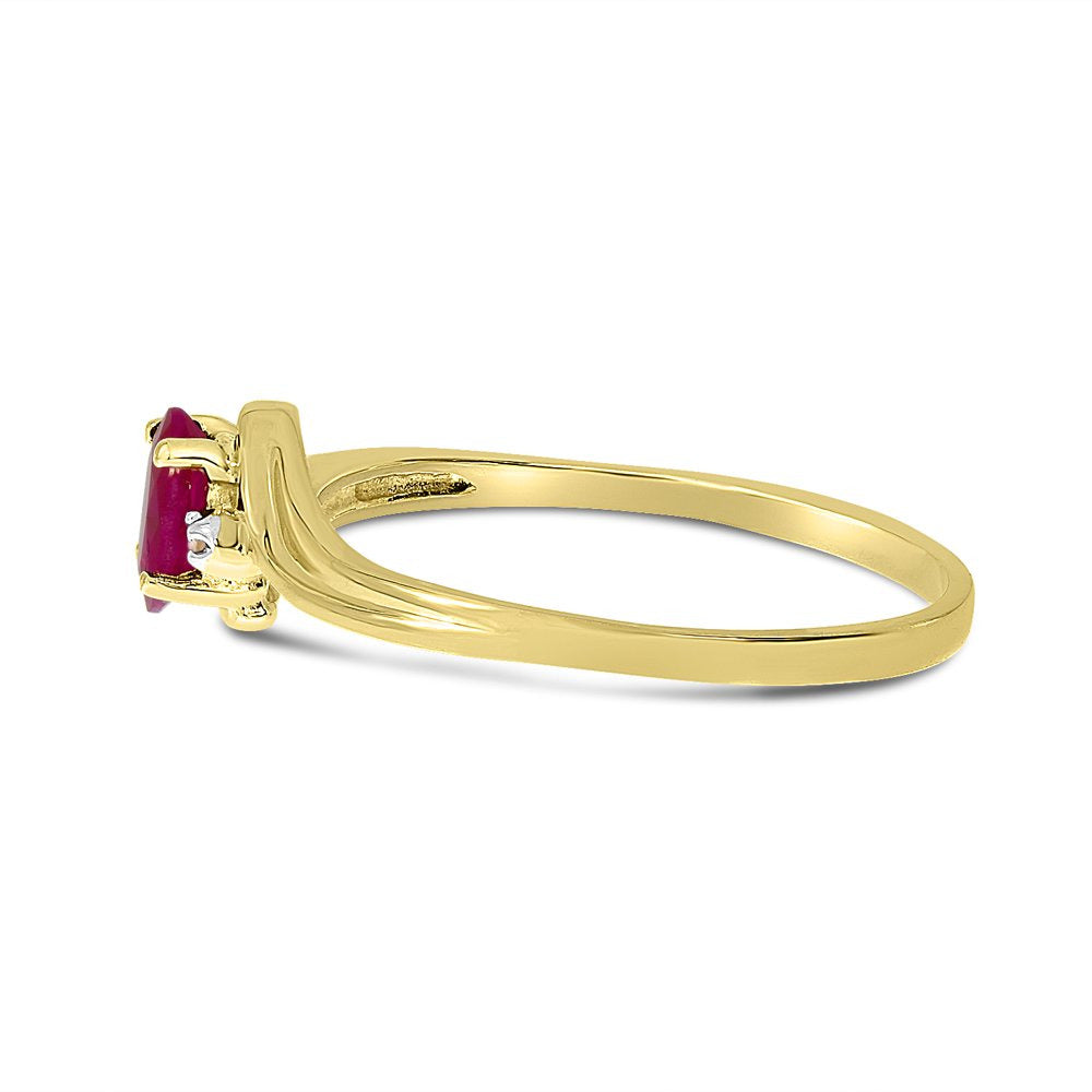 10K Yellow Gold Oval Ruby and Diamond Ring