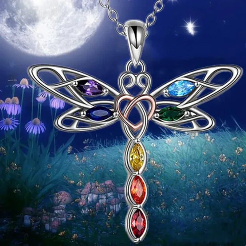 Delicate Colorful Zircon Dragonfly Necklace Insect Dragonfly Wings Pendant Engag