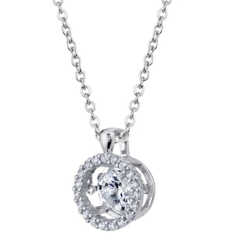 925 Sterling Silver Dancing Lab Created White Sapphire Pendant and Earring Set
