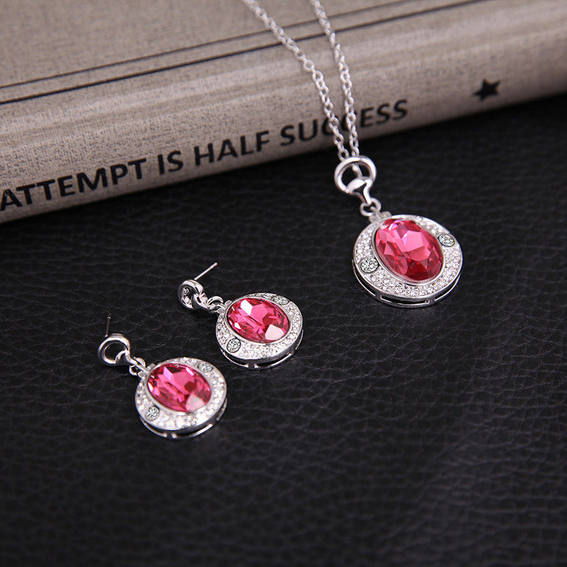 Diamond Peach Ruby Jewelry Set European and American