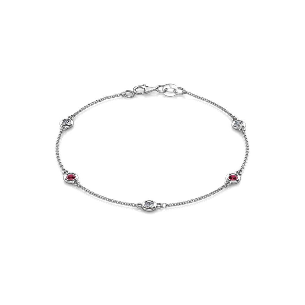 Holiday Offer - Ruby and Lab Grown Diamond 3Mm Womens Station Bracelet 0.51 Ctw