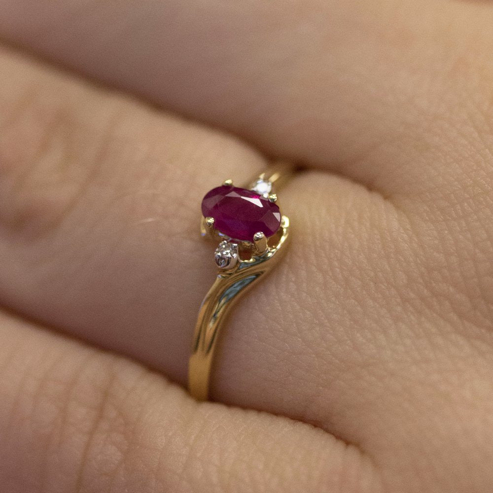 10K Yellow Gold Oval Ruby and Diamond Ring