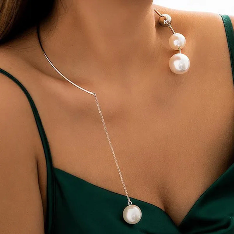 1Pcs Pearl Choker Necklace Elegant Big White Imitation Pearl Choker Necklace Cla