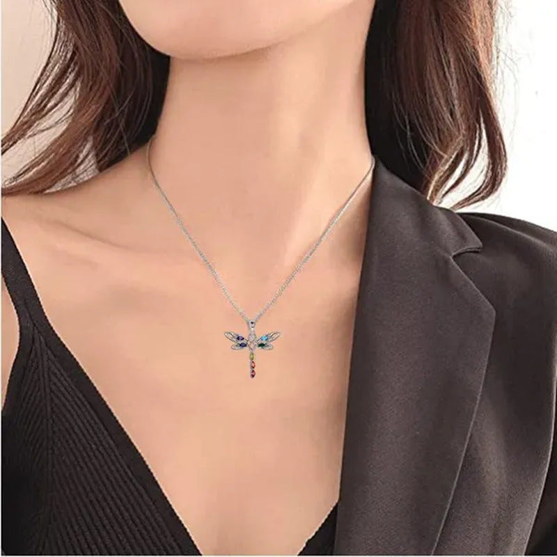 Delicate Colorful Zircon Dragonfly Necklace Insect Dragonfly Wings Pendant Engag